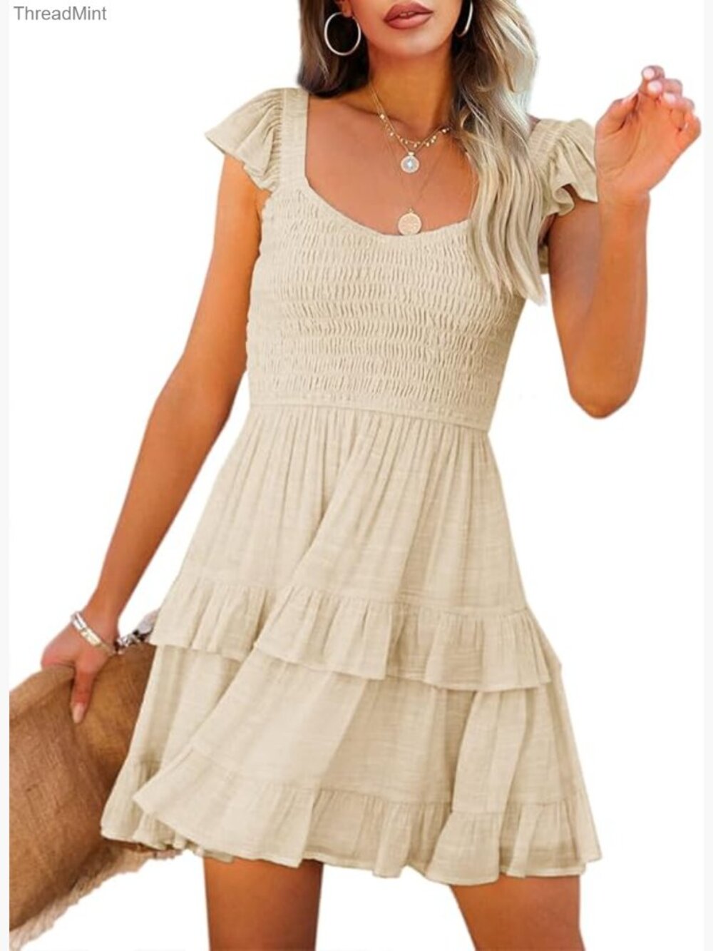 Women's Ruffle Sleeve Mini Dress A-Line Flowy Summer Casual